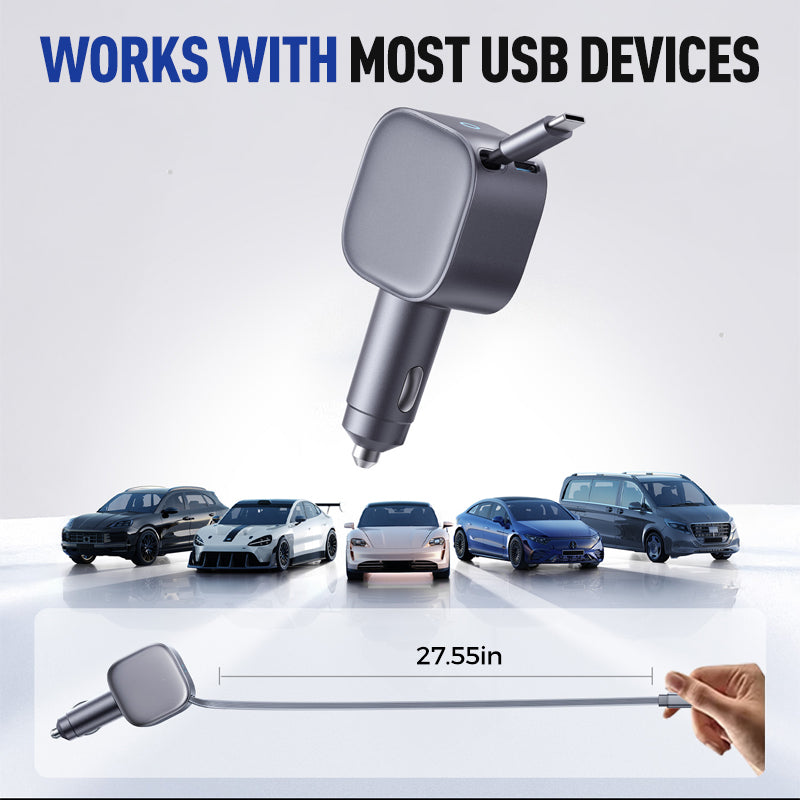 🚗 Compact Retractable Car Charger – Tangle-Free Cable, Dual USB Fast Charging for Phones in Car 🔌