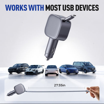 🚗 Compact Retractable Car Charger – Tangle-Free Cable, Dual USB Fast Charging for Phones in Car 🔌