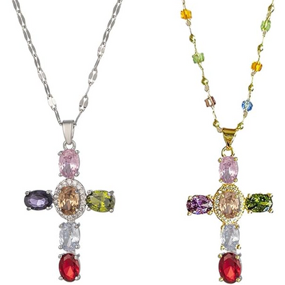 📢📢30% OFF !! ⏰Colorful Rhinestone Cross Pendant Necklaces