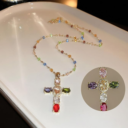 📢📢30% OFF !! ⏰Colorful Rhinestone Cross Pendant Necklaces
