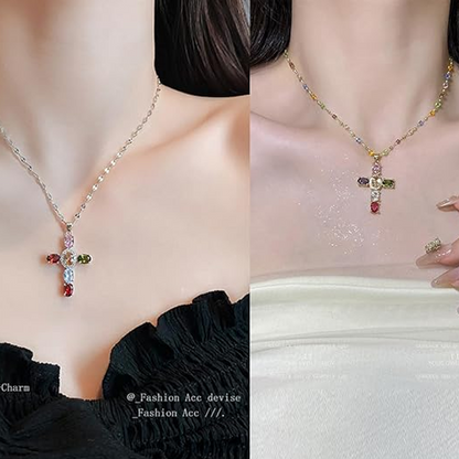 📢📢30% OFF !! ⏰Colorful Rhinestone Cross Pendant Necklaces