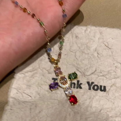 📢📢30% OFF !! ⏰Colorful Rhinestone Cross Pendant Necklaces