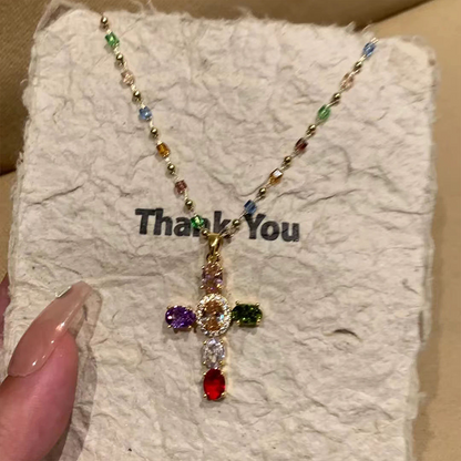 📢📢30% OFF !! ⏰Colorful Rhinestone Cross Pendant Necklaces