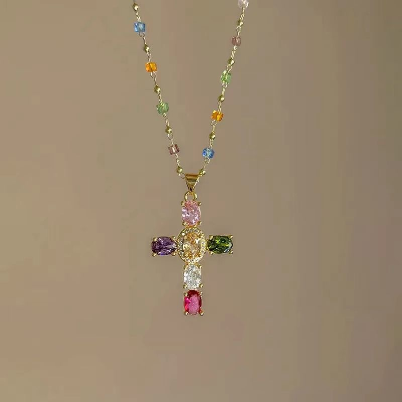 📢📢30% OFF !! ⏰Colorful Rhinestone Cross Pendant Necklaces