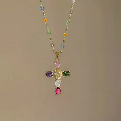 📢📢30% OFF !! ⏰Colorful Rhinestone Cross Pendant Necklaces