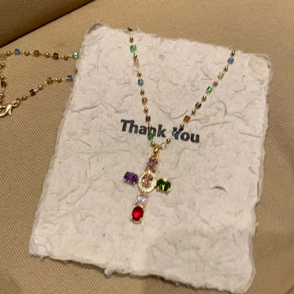 📢📢30% OFF !! ⏰Colorful Rhinestone Cross Pendant Necklaces