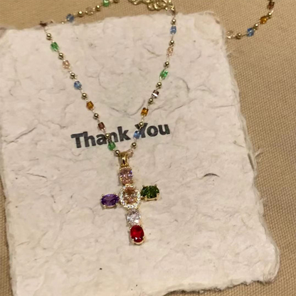 📢📢30% OFF !! ⏰Colorful Rhinestone Cross Pendant Necklaces