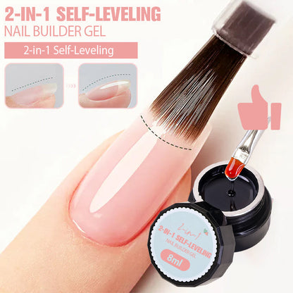 💅 Buy 1 Get 1 Free ✨ 2-in-1 Self-Leveling Nail Builder Gel - Base & Top Coat with 15s Quick Cure for Salon-Quality Manicure at Home 🌟🌀