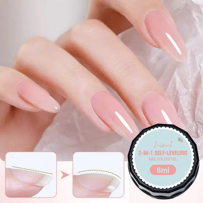 💅 Buy 1 Get 1 Free ✨ 2-in-1 Self-Leveling Nail Builder Gel - Base & Top Coat with 15s Quick Cure for Salon-Quality Manicure at Home 🌟🌀