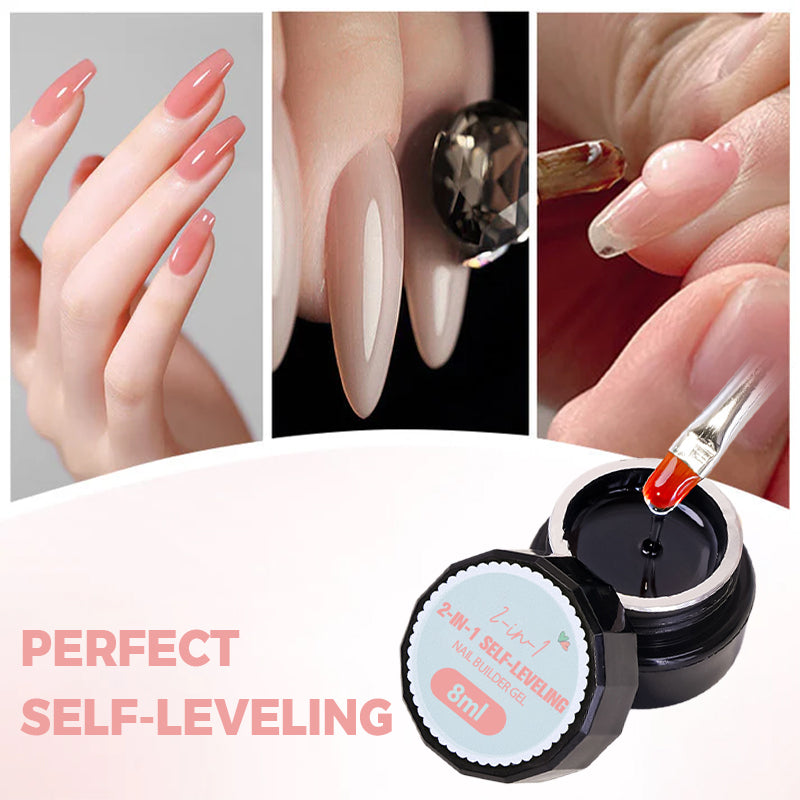 💅 Buy 1 Get 1 Free ✨ 2-in-1 Self-Leveling Nail Builder Gel - Base & Top Coat with 15s Quick Cure for Salon-Quality Manicure at Home 🌟🌀