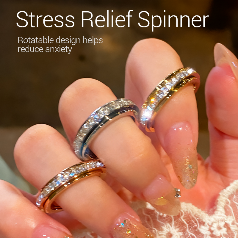 【📍Exquisite Collection📍】Titanium Steel Rotatable Spinner Ring with Zirconia