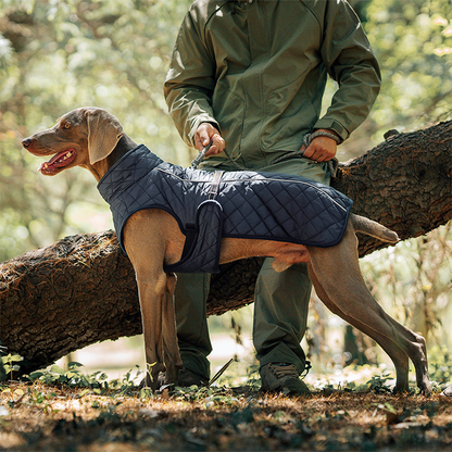 📢📢50 % OFF !!⏰⏰Outdoor Reflective Dog Jacket - Windproof Warm Coat with Secure Leash Opening (Red/Navy)