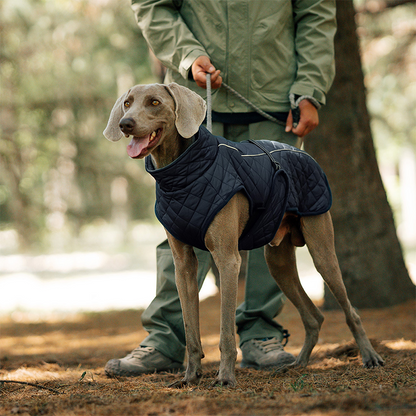 📢📢50 % OFF !!⏰⏰Outdoor Reflective Dog Jacket - Windproof Warm Coat with Secure Leash Opening (Red/Navy)