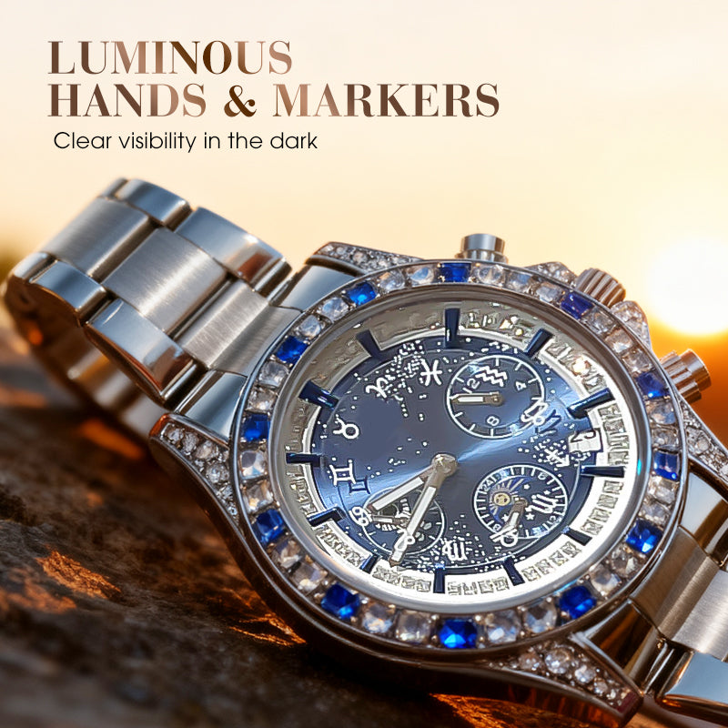 📢📢60 % OFF !!🎅【🎁Best Christmas Gift🎁】🎄TINAIBIN Twelve Zodiac Signs & Starry Sky Diamond Automatic Skeleton Men's Watch