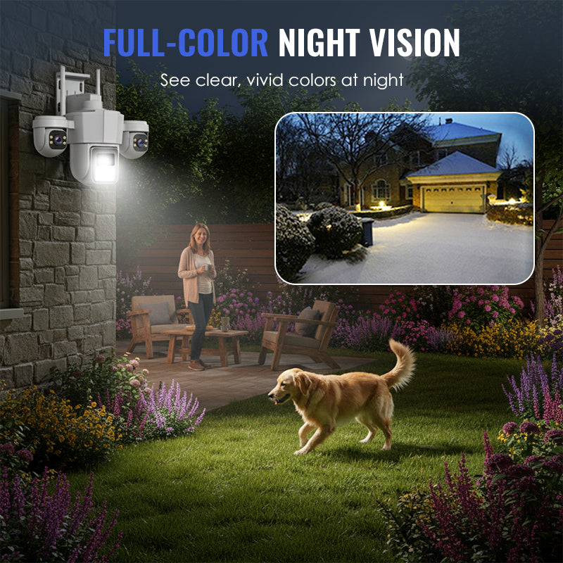 ⏳Limited-time 50% off⏰Say goodbye to blind spot anxiety. With a triple-lens 360° panoramic pan-tilt system, illegal intruders have nowhere to hide.