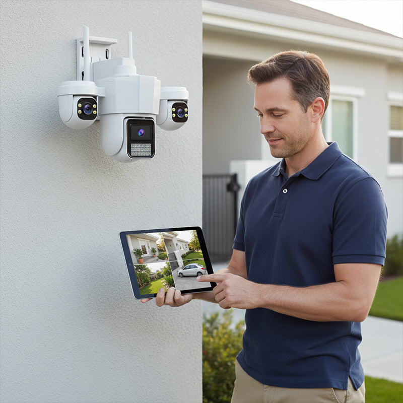 ⏳Limited-time 50% off⏰Say goodbye to blind spot anxiety. With a triple-lens 360° panoramic pan-tilt system, illegal intruders have nowhere to hide.