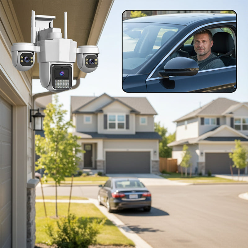 ⏳Limited-time 50% off⏰Say goodbye to blind spot anxiety. With a triple-lens 360° panoramic pan-tilt system, illegal intruders have nowhere to hide.