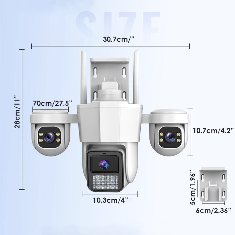 ⏳Limited-time 50% off⏰Say goodbye to blind spot anxiety. With a triple-lens 360° panoramic pan-tilt system, illegal intruders have nowhere to hide.