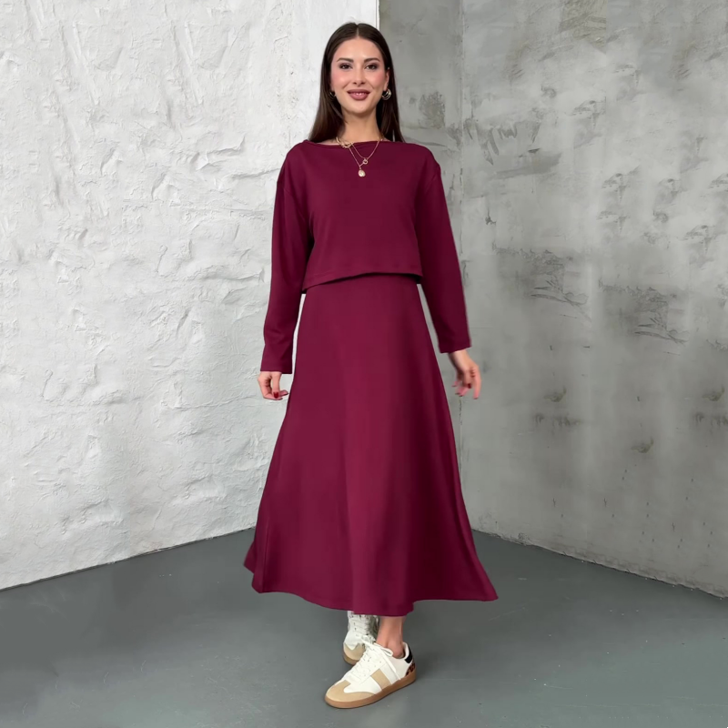 📢📢60 % OFF !!🎅Women's Long Sleeve Crop Tops & Sleeveless Dress 2-Piece Set