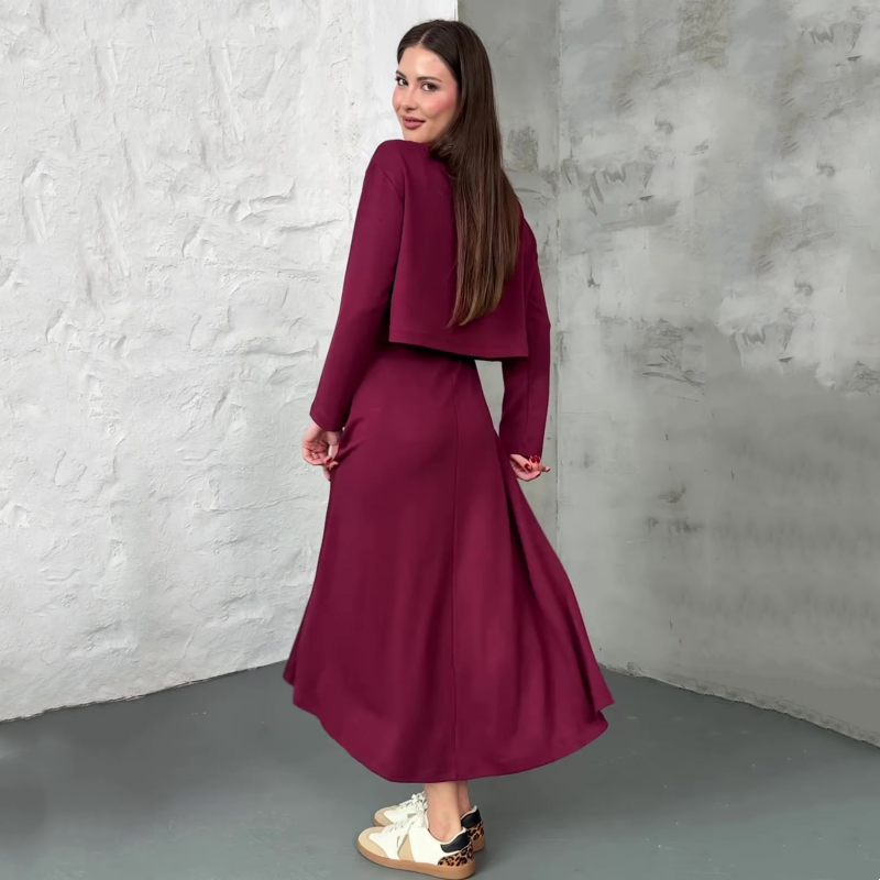 📢📢60 % OFF !!🎅Women's Long Sleeve Crop Tops & Sleeveless Dress 2-Piece Set