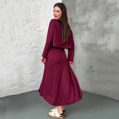📢📢60 % OFF !!🎅Women's Long Sleeve Crop Tops & Sleeveless Dress 2-Piece Set