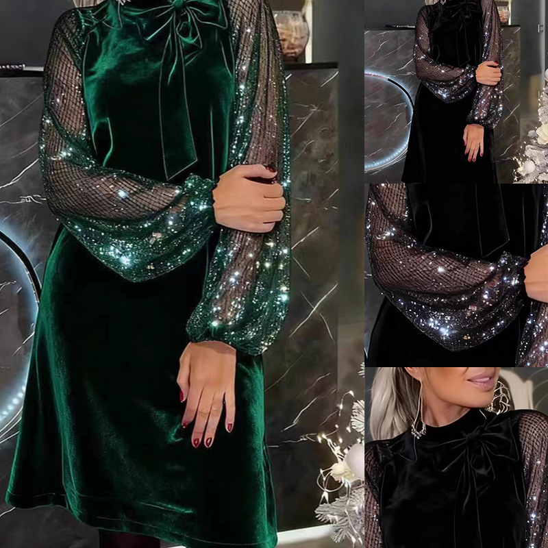 📢📢 70 %  OFF !! ✨Women's Sequin Bow Tie Neck Dress✨👗