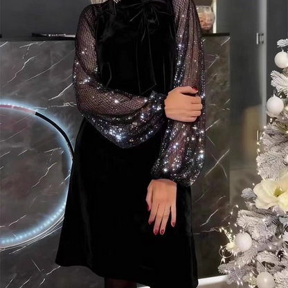 📢📢 70 %  OFF !! ✨Women's Sequin Bow Tie Neck Dress✨👗