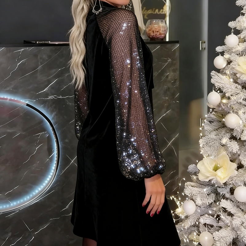 📢📢 70 %  OFF !! ✨Women's Sequin Bow Tie Neck Dress✨👗