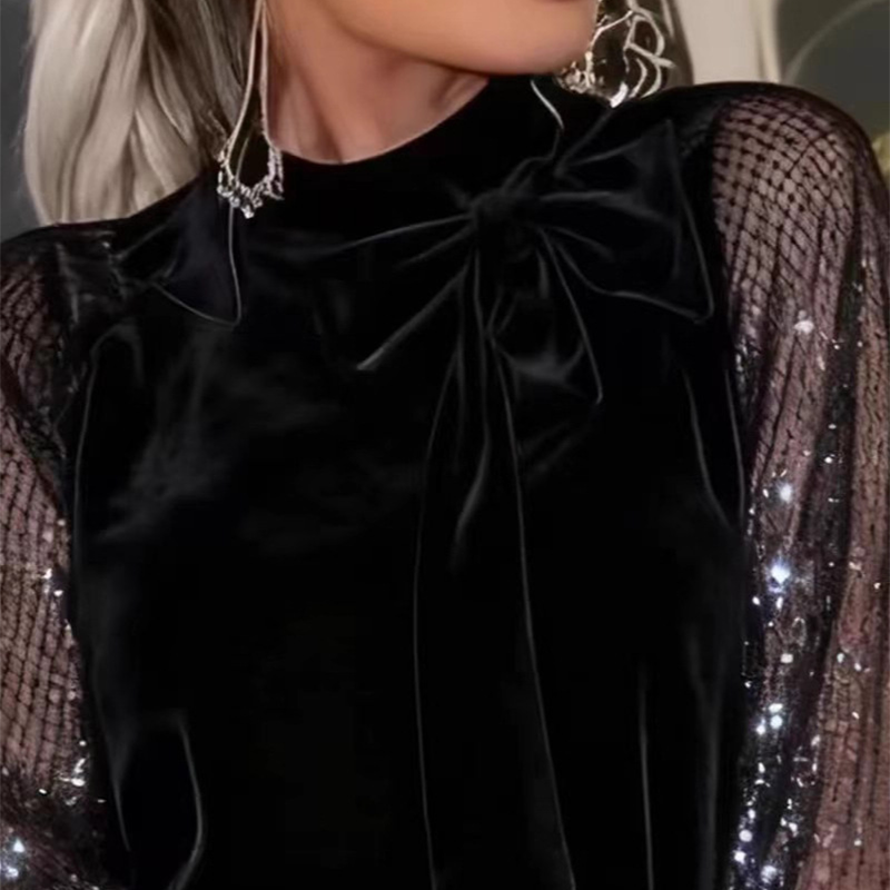 📢📢 70 %  OFF !! ✨Women's Sequin Bow Tie Neck Dress✨👗