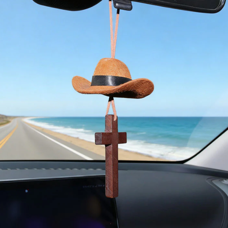 📢📢50 %  OFF ❗Cowboy Hat & Cross Car Charm