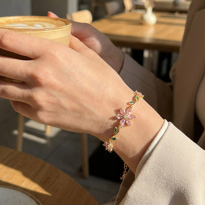 📢📢50 %  OFF !! ⏰Women's Cherry Blossom Rhinestone Bracelet