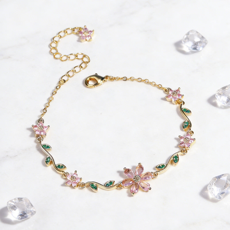📢📢50 %  OFF !! ⏰Women's Cherry Blossom Rhinestone Bracelet