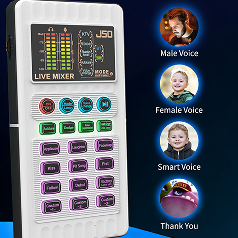 📢📢60% OFF!!⏰ Portable Handheld Live Sound Card (Voice Changer): Multifunctional Effects + Noise Cancellation – Stream from Anywhere!