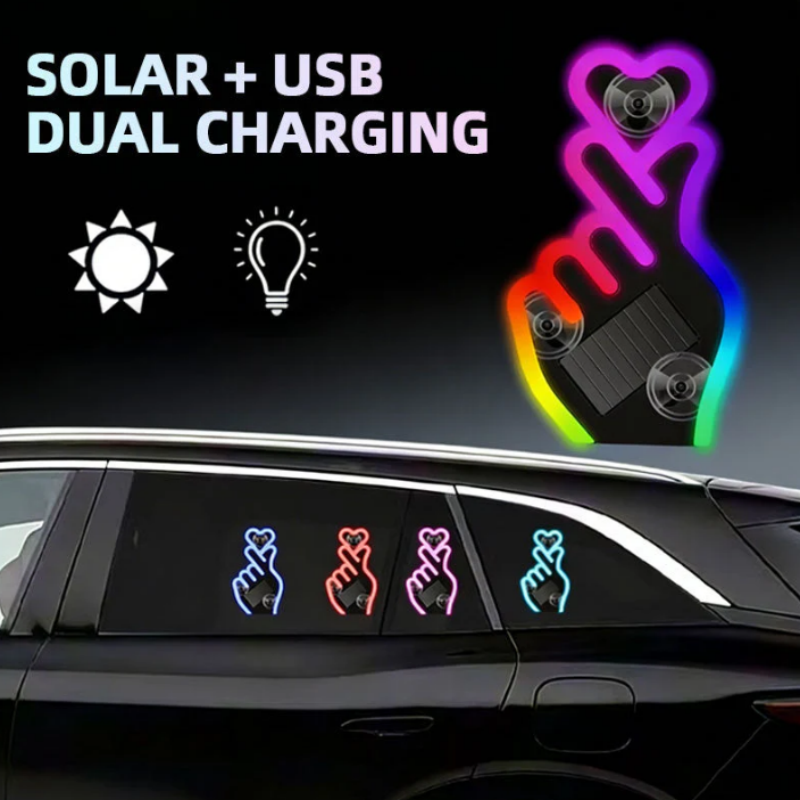 📢📢50%  OFF !! ⏰Solar-Powered Finger Heart LED Car Light