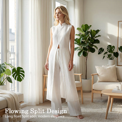📢📢60% OFF !!!⏰Solid High Low Split Top & Pants 2-Piece Set