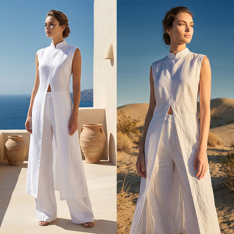 📢📢60% OFF !!!⏰Solid High Low Split Top & Pants 2-Piece Set