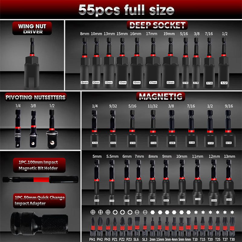 📢📢50% OFF !!!⏰55-Piece Magnetic Impact Nut Driver Set