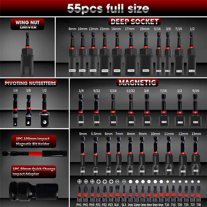 📢📢50% OFF !!!⏰55-Piece Magnetic Impact Nut Driver Set
