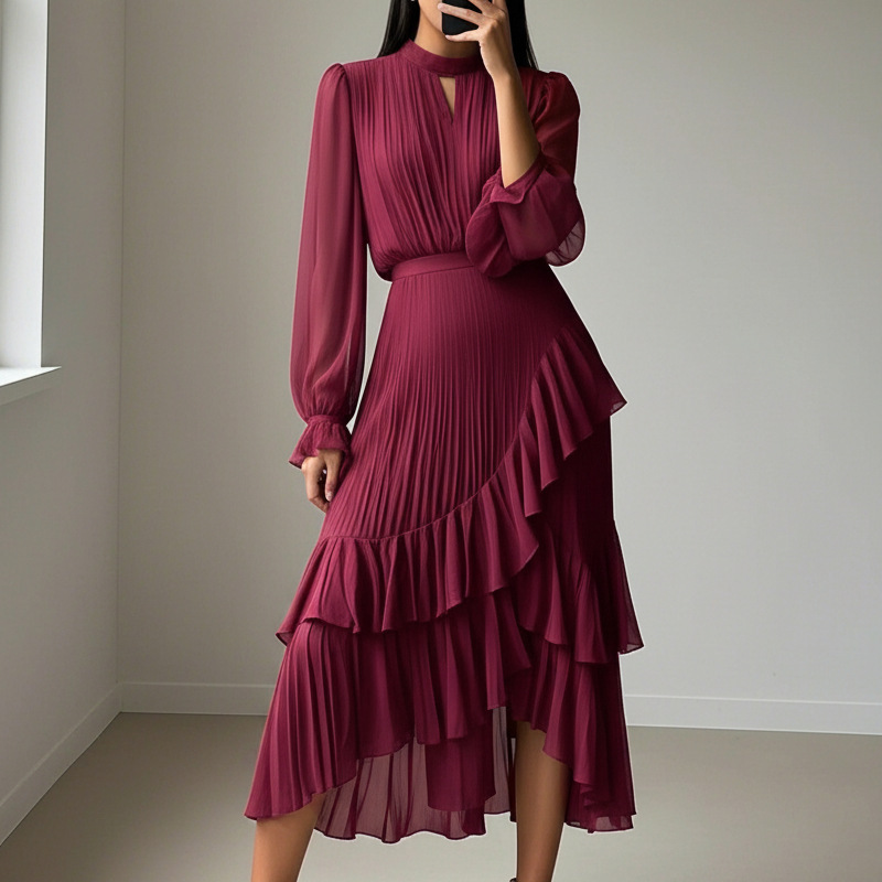 📢📢60% OFF !!!⏰Women's Keyhole Neckline Ruffled Midi Dress