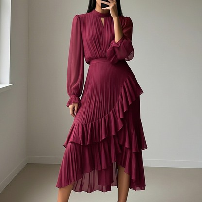 📢📢60% OFF !!!⏰Women's Keyhole Neckline Ruffled Midi Dress