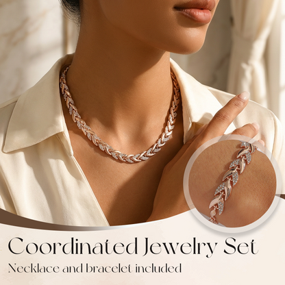 📢📢49% OFF !!!⏰Adjustable Rhinestone Leaf Link Necklace & Bracelet Set