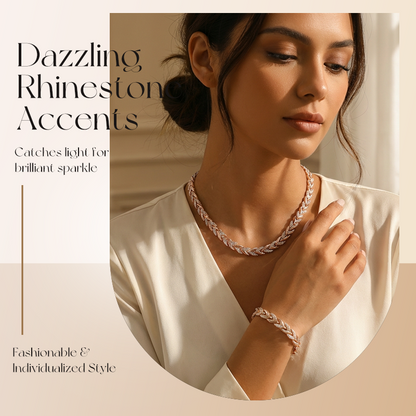 📢📢49% OFF !!!⏰Adjustable Rhinestone Leaf Link Necklace & Bracelet Set