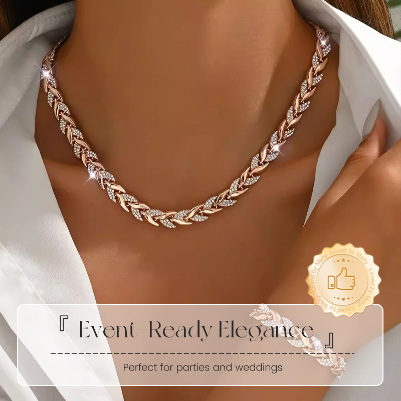 📢📢49% OFF !!!⏰Adjustable Rhinestone Leaf Link Necklace & Bracelet Set