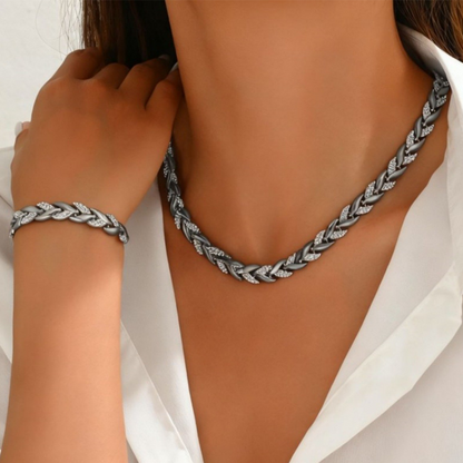 📢📢49% OFF !!!⏰Adjustable Rhinestone Leaf Link Necklace & Bracelet Set