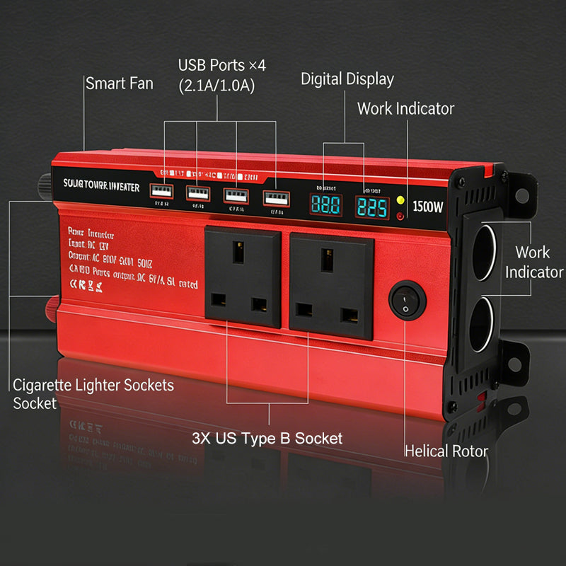 📢📢50% OFF !!!⏰1500W Car Power Inverter with 4 USB Ports