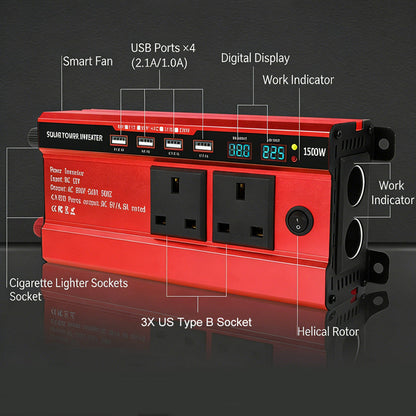 📢📢50% OFF !!!⏰1500W Car Power Inverter with 4 USB Ports