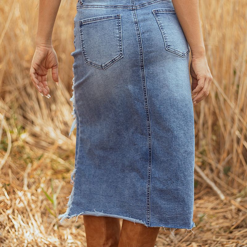 📢📢50% OFF !!!⏰Women's High-Waist Ripped Denim Midi Skirt