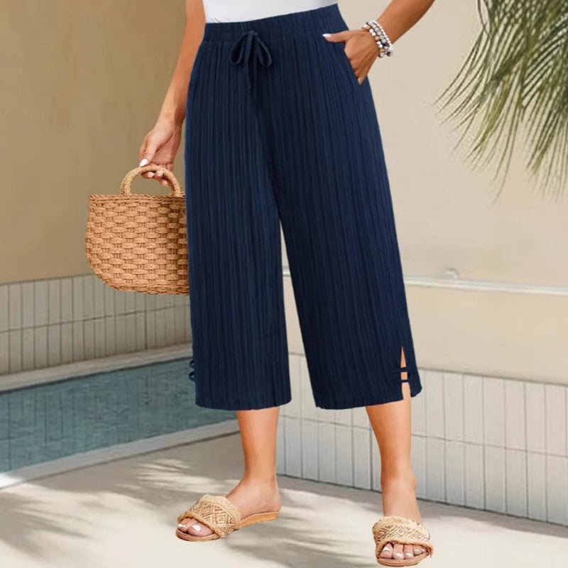 📢📢50% OFF !!!⏰Women's Ribbed Wide-Leg Capri Pants with Pockets