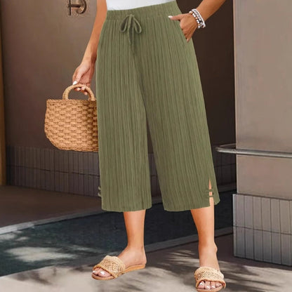 📢📢50% OFF !!!⏰Women's Ribbed Wide-Leg Capri Pants with Pockets