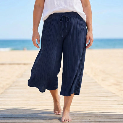 📢📢50% OFF !!!⏰Women's Ribbed Wide-Leg Capri Pants with Pockets